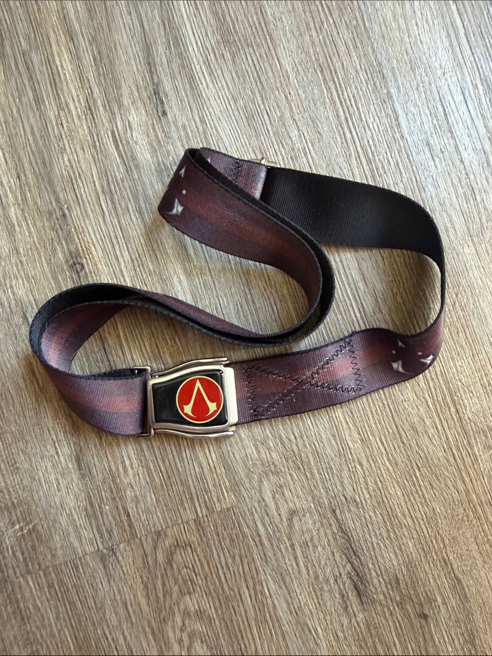 Brown Assassin’s Creed Canvas Web Belt with Red Logo Buckle